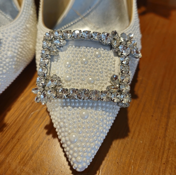 Antonio Melani Collection Vega Studded Crystal Ornament Satin Heels Shoes - Picture 9 of 14